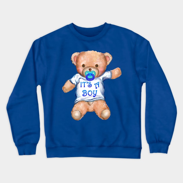 It's A Boy Teddy Bear with Pacifier Crewneck Sweatshirt by Art by Deborah Camp